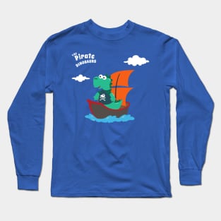 Vector illustration of dinosaur pirate on a ship at the sea Long Sleeve T-Shirt